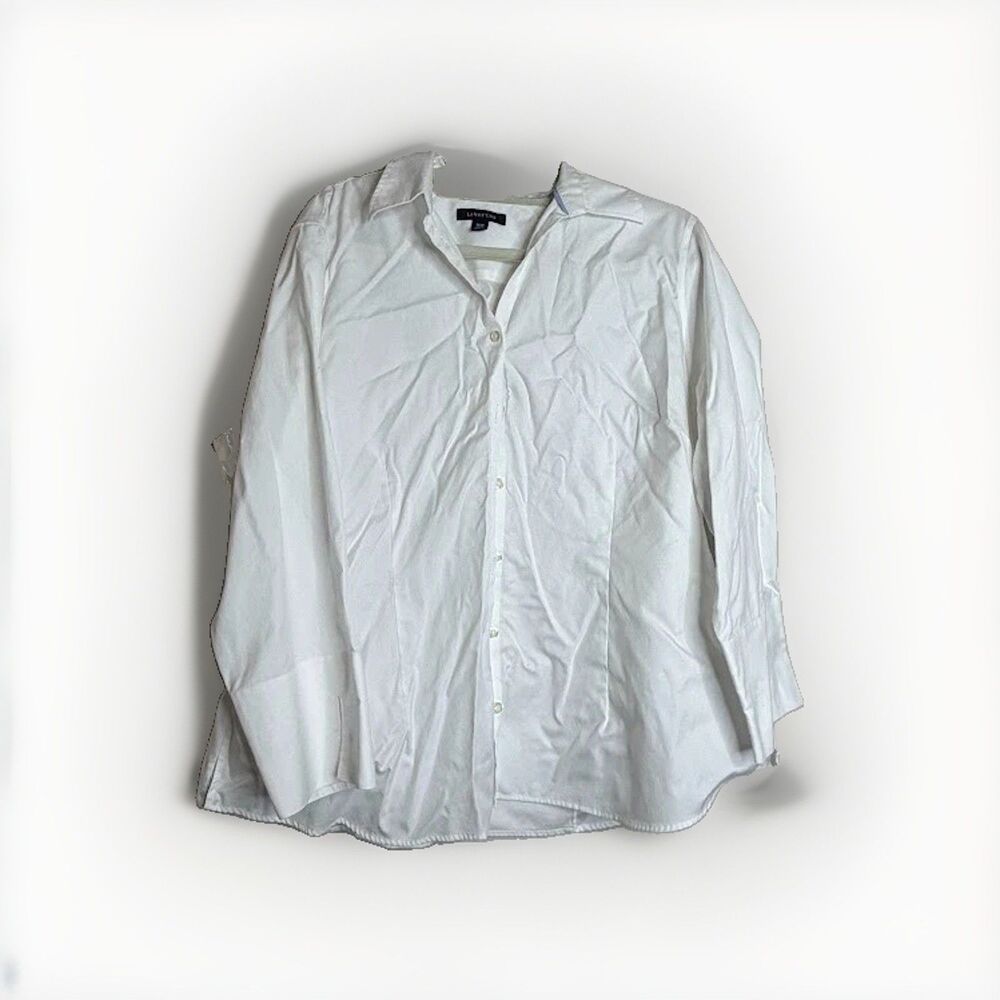 Lands End Women's No Iron Pinpoint Oxford White Button-Up Shirt Size 18W